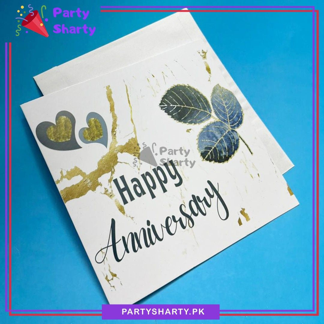 Happy Anniversary With Leaves & Heart Printed Design Greeting Card