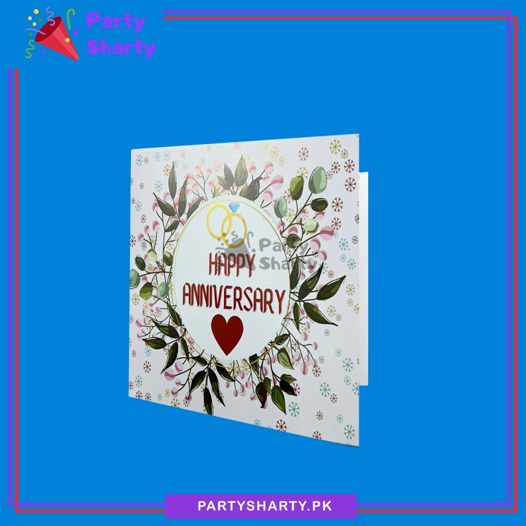 Happy Anniversary With Ring & Mini Red Heart Printed Design Greeting Card