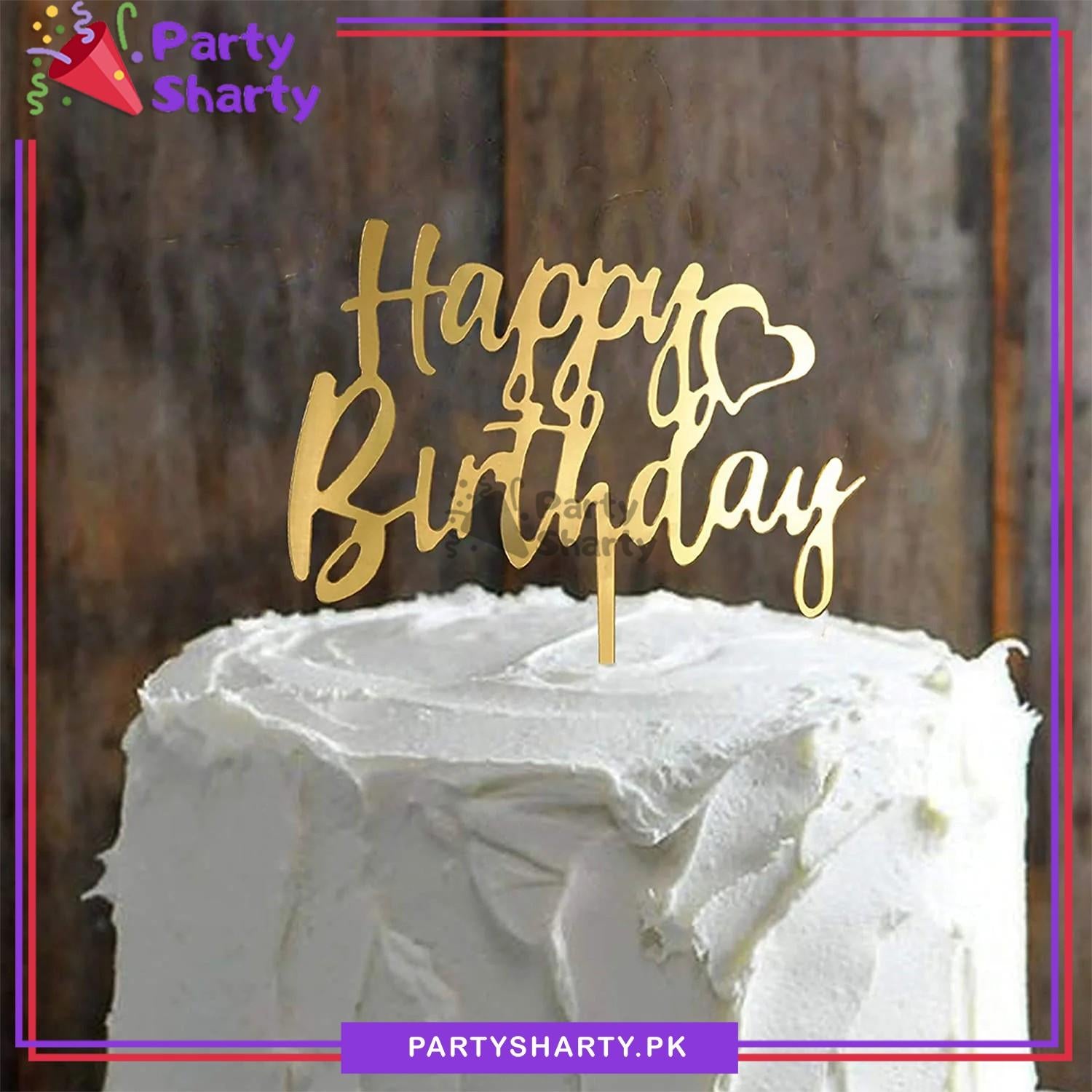 Happy Birthday Acrylic Cake Topper with Heart Design for Birthday Celebration