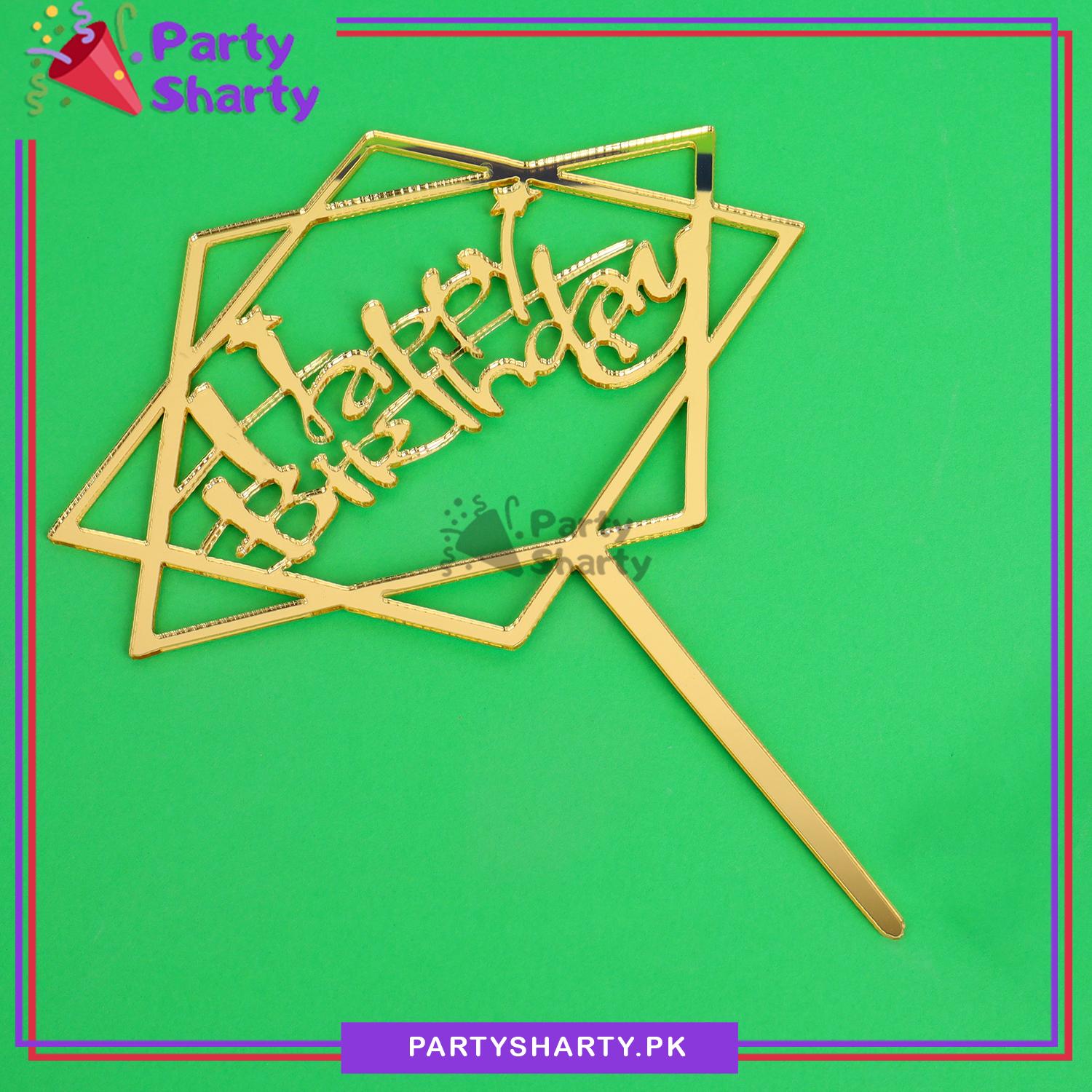 Golden Happy Birthday Acrylic Cake Topper for Birthday Celebration