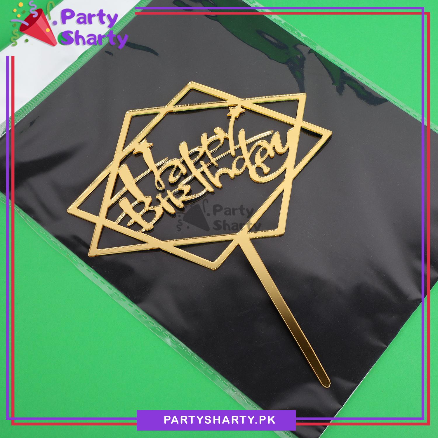 Golden Happy Birthday Acrylic Cake Topper for Birthday Celebration