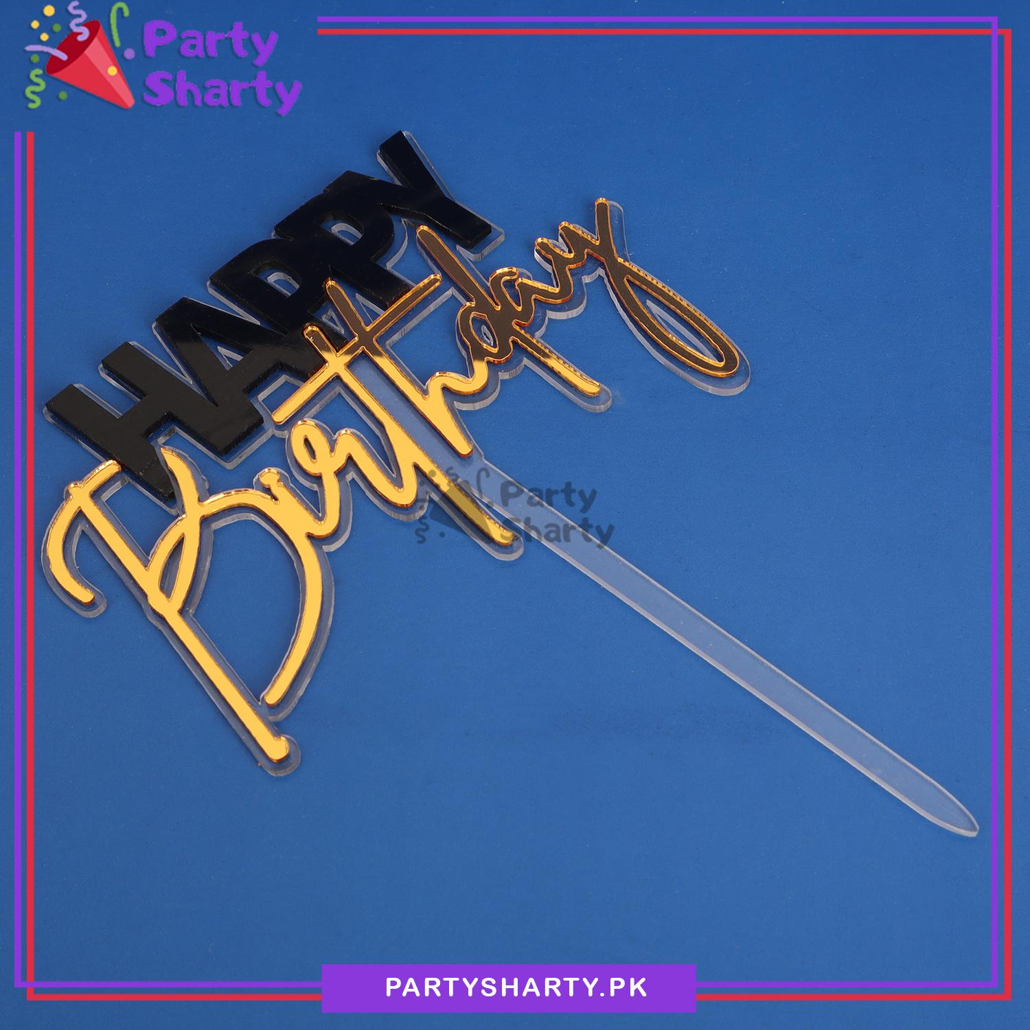 Golden & Black Happy Birthday Double Layer Acrylic Cake Topper for Birthday Celebration