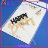 Golden & Black Happy Birthday Double Layer Acrylic Cake Topper for Birthday Celebration
