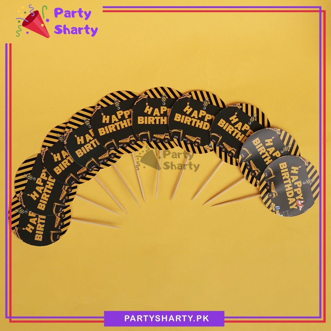Happy Birthday Construction Theme Cup Cake Topper For Construction Theme Party Decoration & Celebration