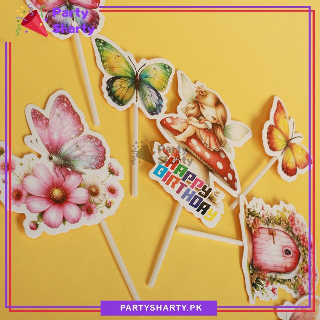 7pcs/Set Happy Birthday Fairy & Butterfly Theme Cake Toppers For Birthday Cake Decoration