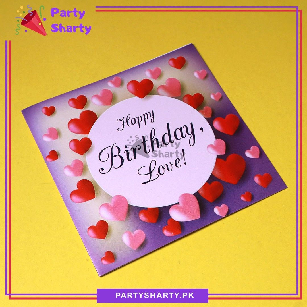 Happy Birthday Love With Pink & Red Hearts Printed Greeting Card
