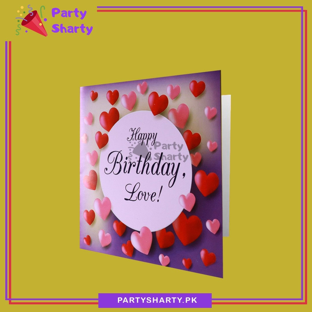 Happy Birthday Love With Pink & Red Hearts Printed Greeting Card