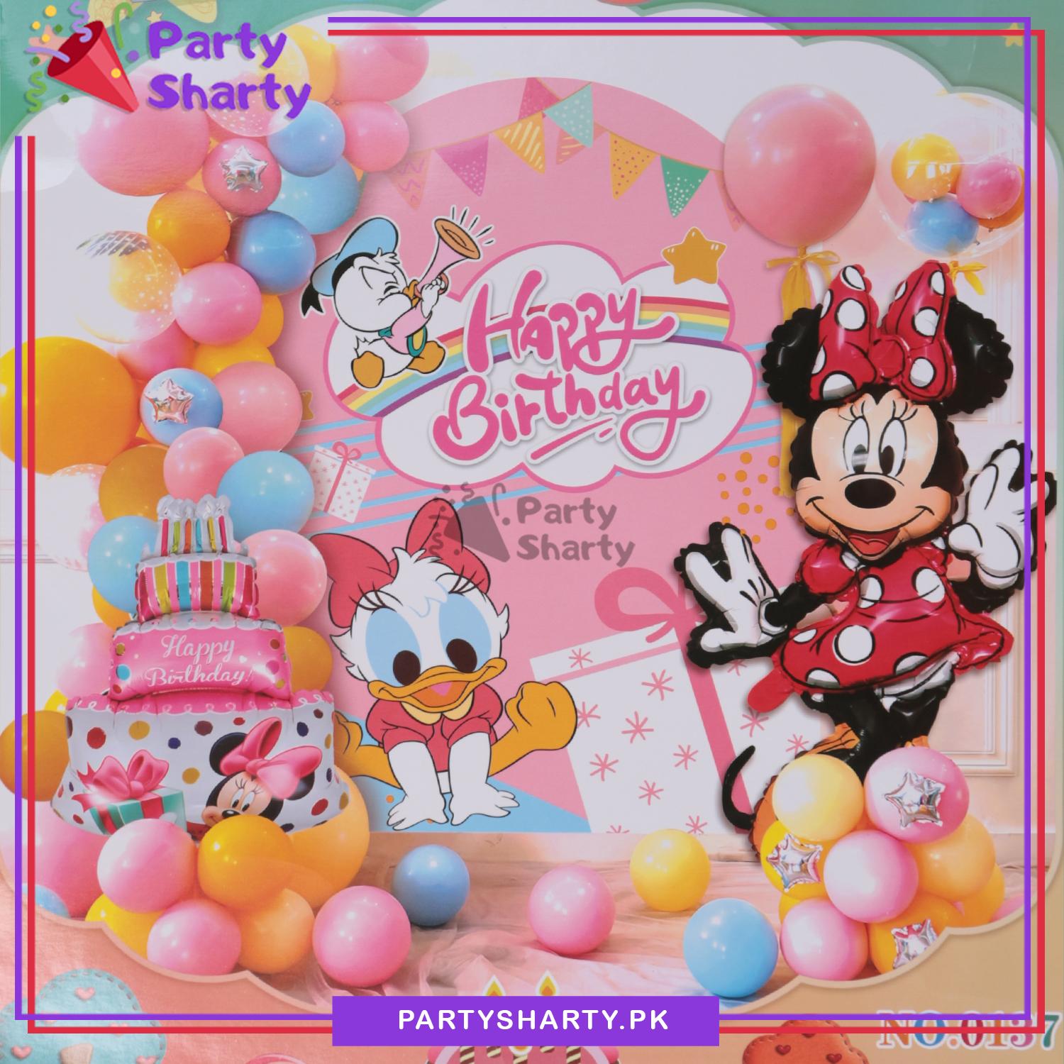 Happy Birthday Minnie Mouse Pink & Yellow Theme Set for Theme Based Birthday Decoration and Celebration