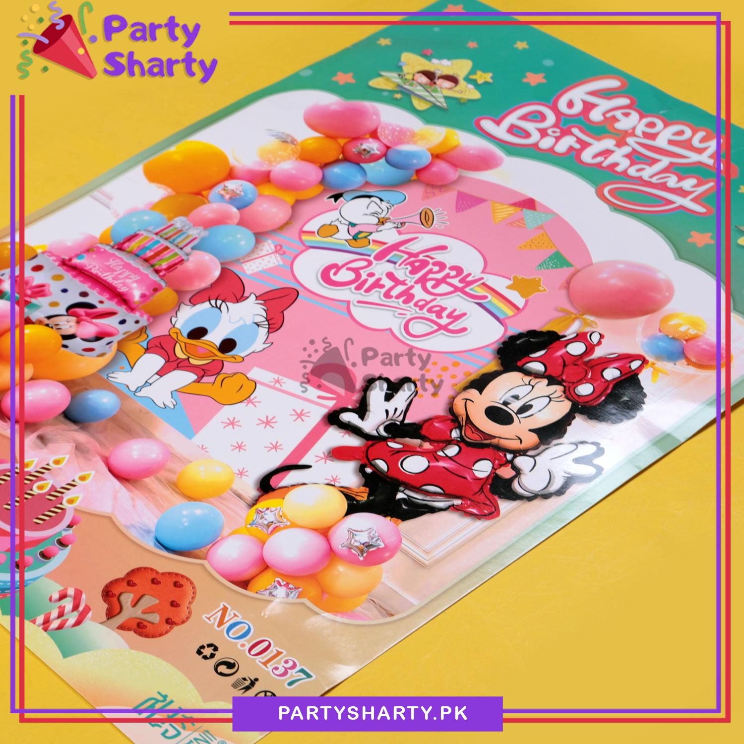 Happy Birthday Minnie Mouse Pink & Yellow Theme Set for Theme Based Birthday Decoration and Celebration