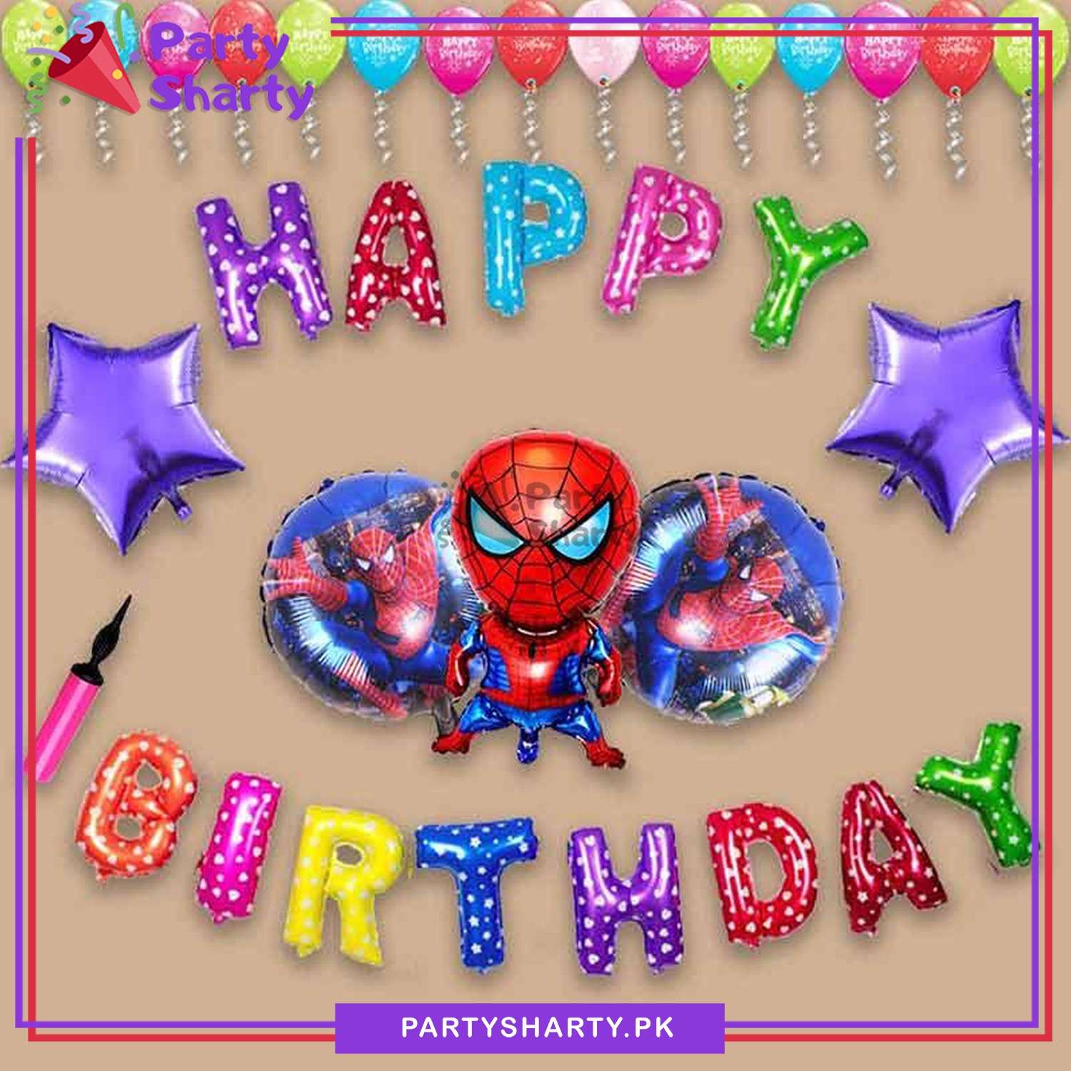 Happy Birthday Multi Color Spider Man Theme Set For Birthday Decoration and Celebrations