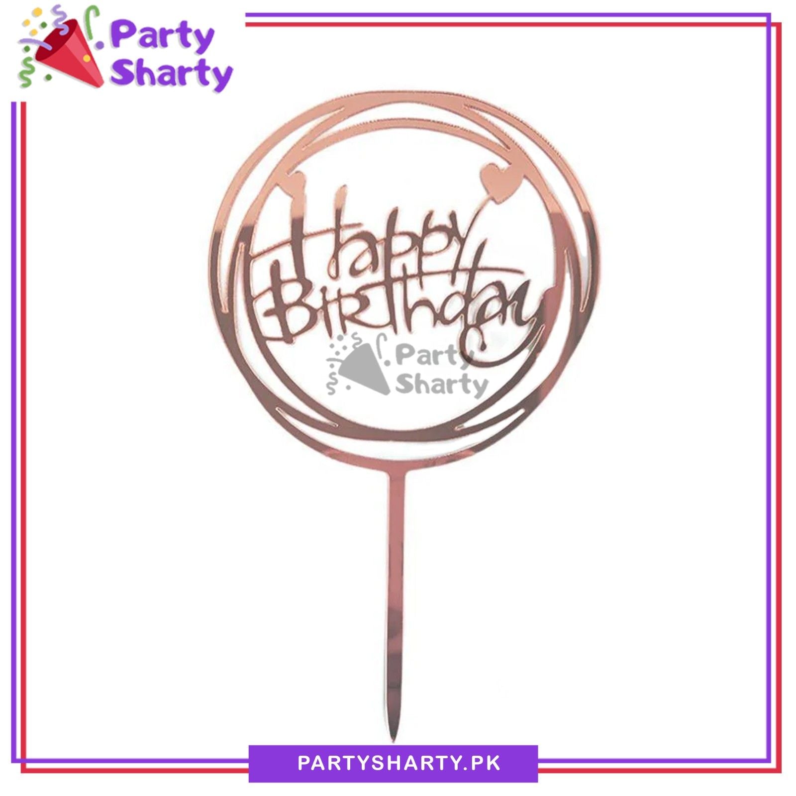 Happy Birthday Rose Pink Acrylic Cake Topper With Mini Hearts For Birthday Party Celebration
