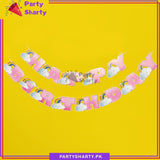 Pink Happy Birthday With Cloud Rainbow Theme Card Banner For Theme Party Decoration & Celebration