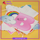Pink Happy Birthday With Cloud Rainbow Theme Card Banner For Theme Party Decoration & Celebration
