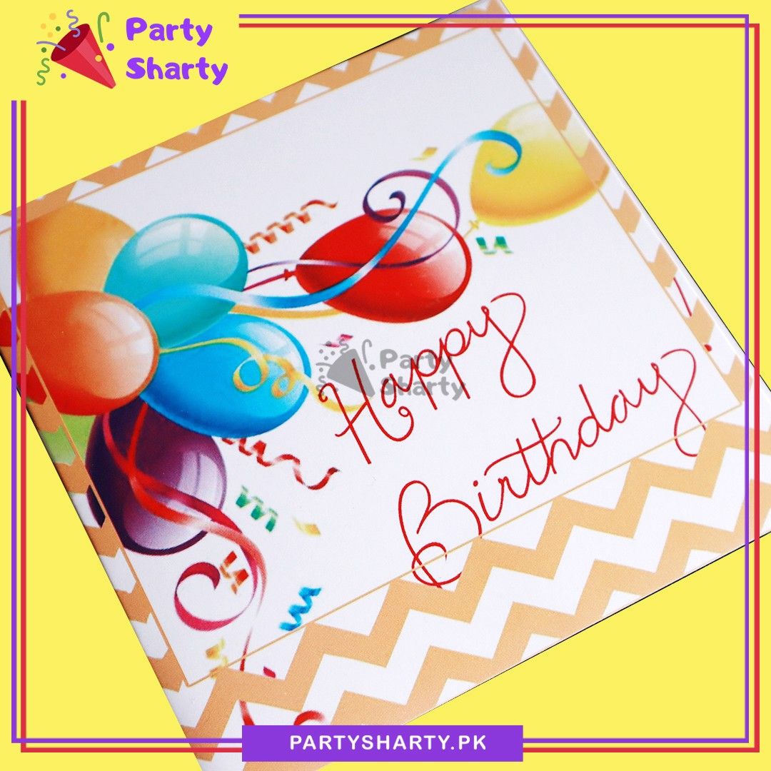 Happy Birthday With Multi Balloons and Zigzag Border Printed Greeting Card