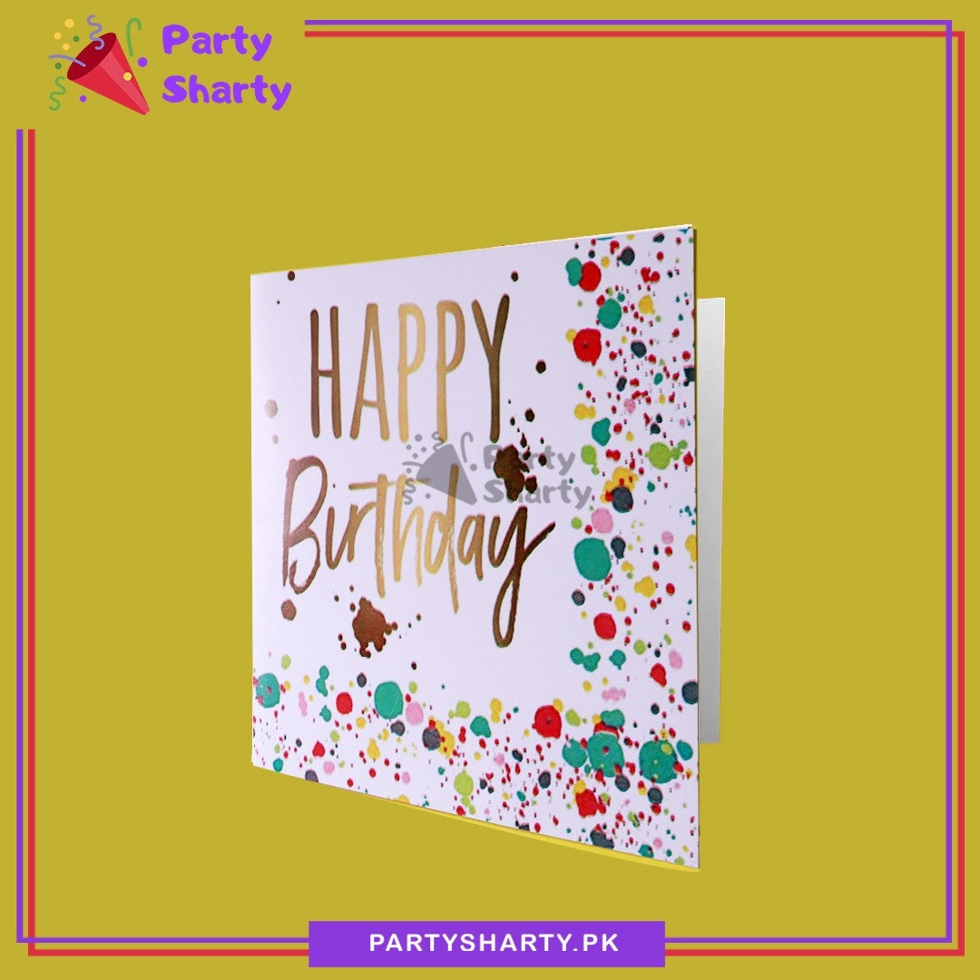 Golden Happy Birthday With Multi Dots Printed Greeting Card