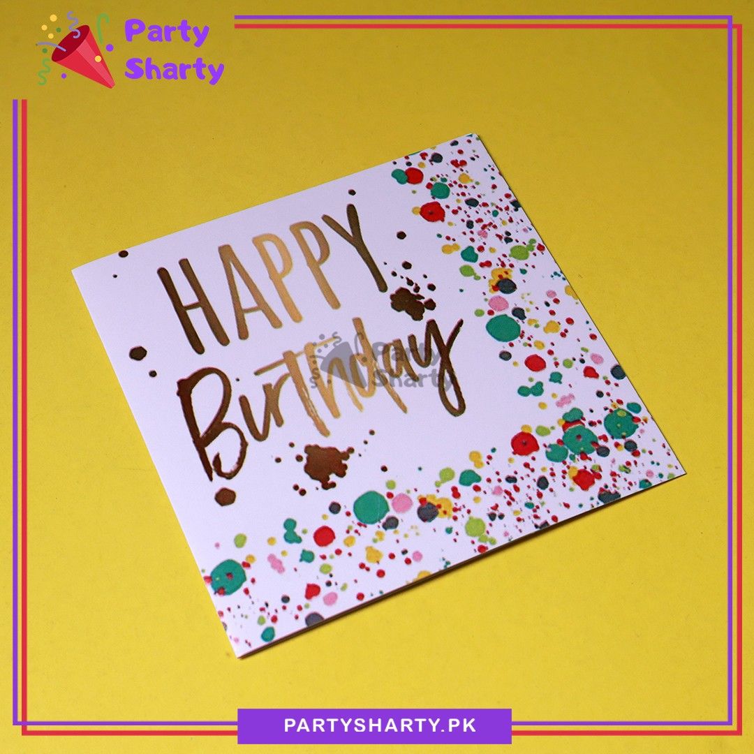 Golden Happy Birthday With Multi Dots Printed Greeting Card