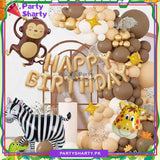 71pcs Happy Birthday Cream with Zebra, Monkey & Giraffe Head Foil Balloon Set For Jungle / Safari Theme Decoration