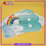 Blue Happy Birthday with Cloud Rainbow Theme Card Banner For Rainbow Theme Party Decoration & Celebration