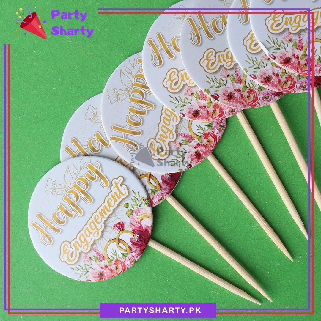 Small Happy Engagement Mithai / Cup Cake Toppers For Dessert Decoration & Celebration