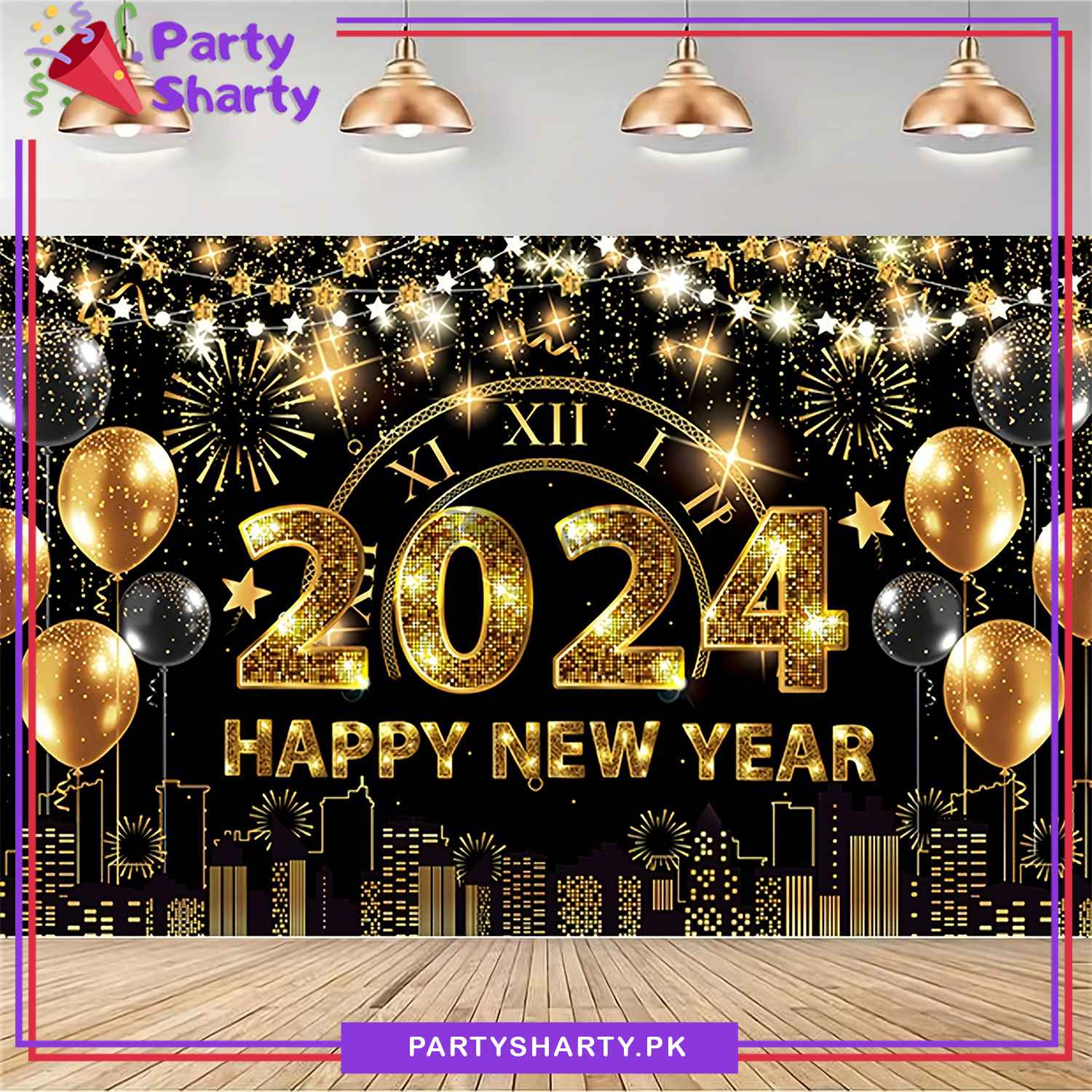 Happy New Year 2024 Panaflex Backdrop Banner For New Year Eve Party Celebration and Decorations