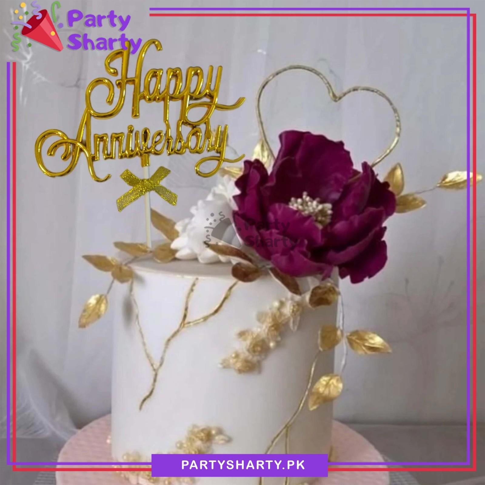 Happy Anniversary Simple Plastic Cake Topper for Anniversary Celebration