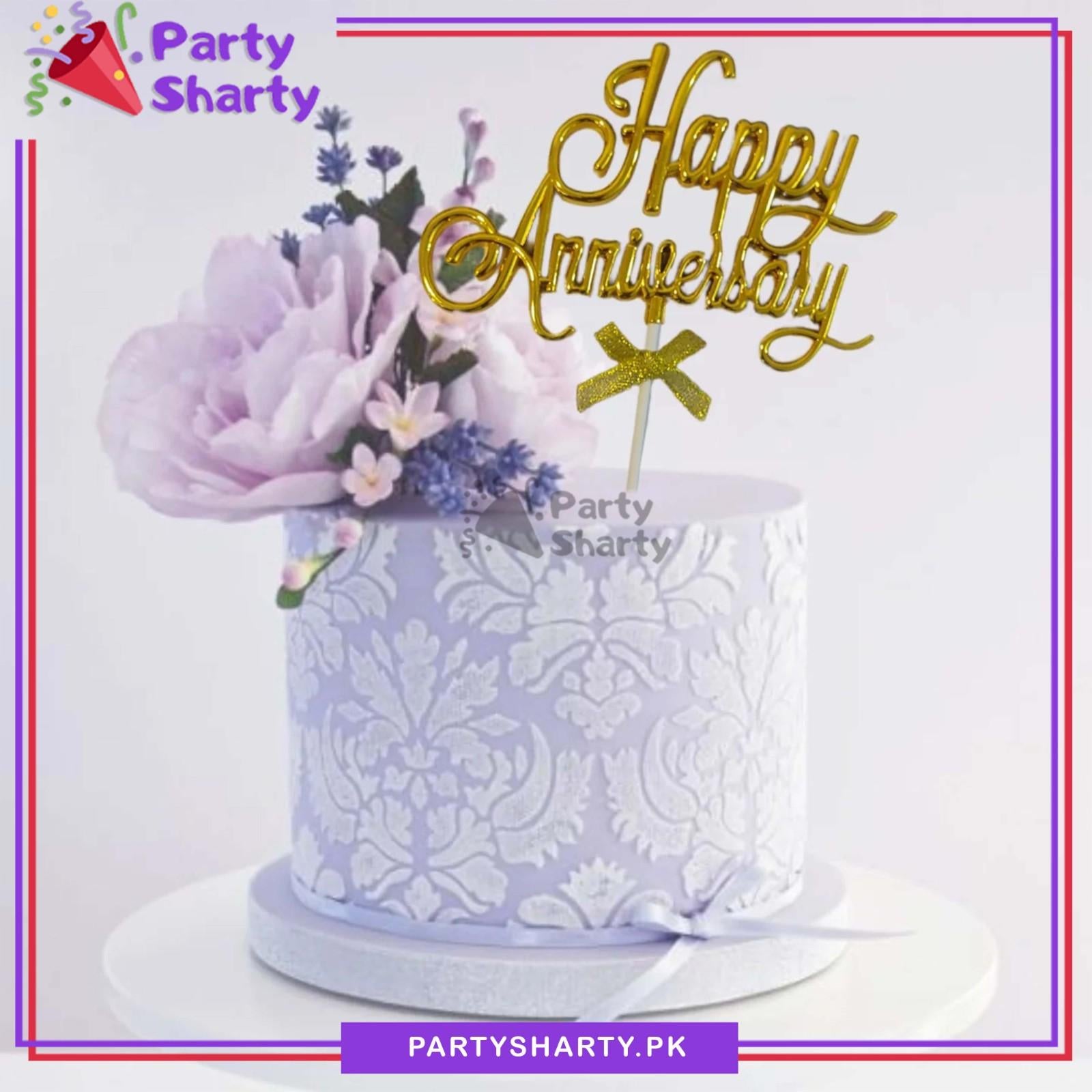 Happy Anniversary Simple Plastic Cake Topper for Anniversary Celebration