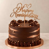 Happy Anniversary with Heart Design Plastic Cake Topper for Anniversary Celebration
