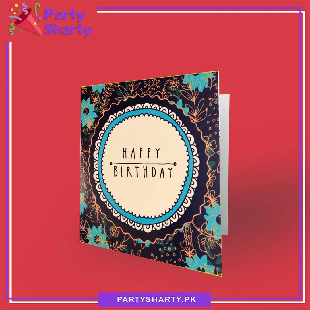 Happy Birthday Black Floral Round Design Greeting Card