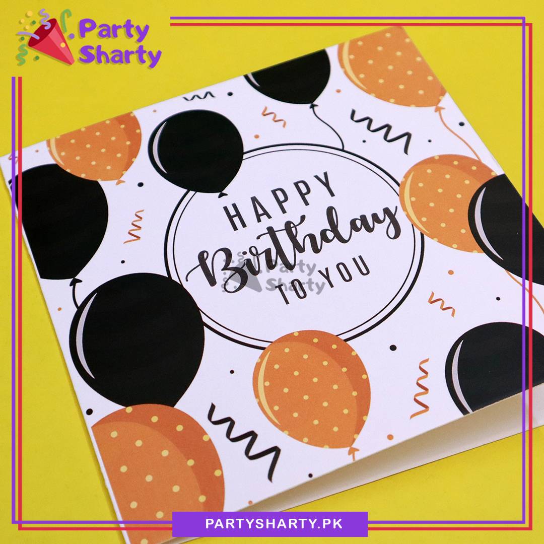 Happy Birthday Black & Yellow Balloon Design Greeting Card