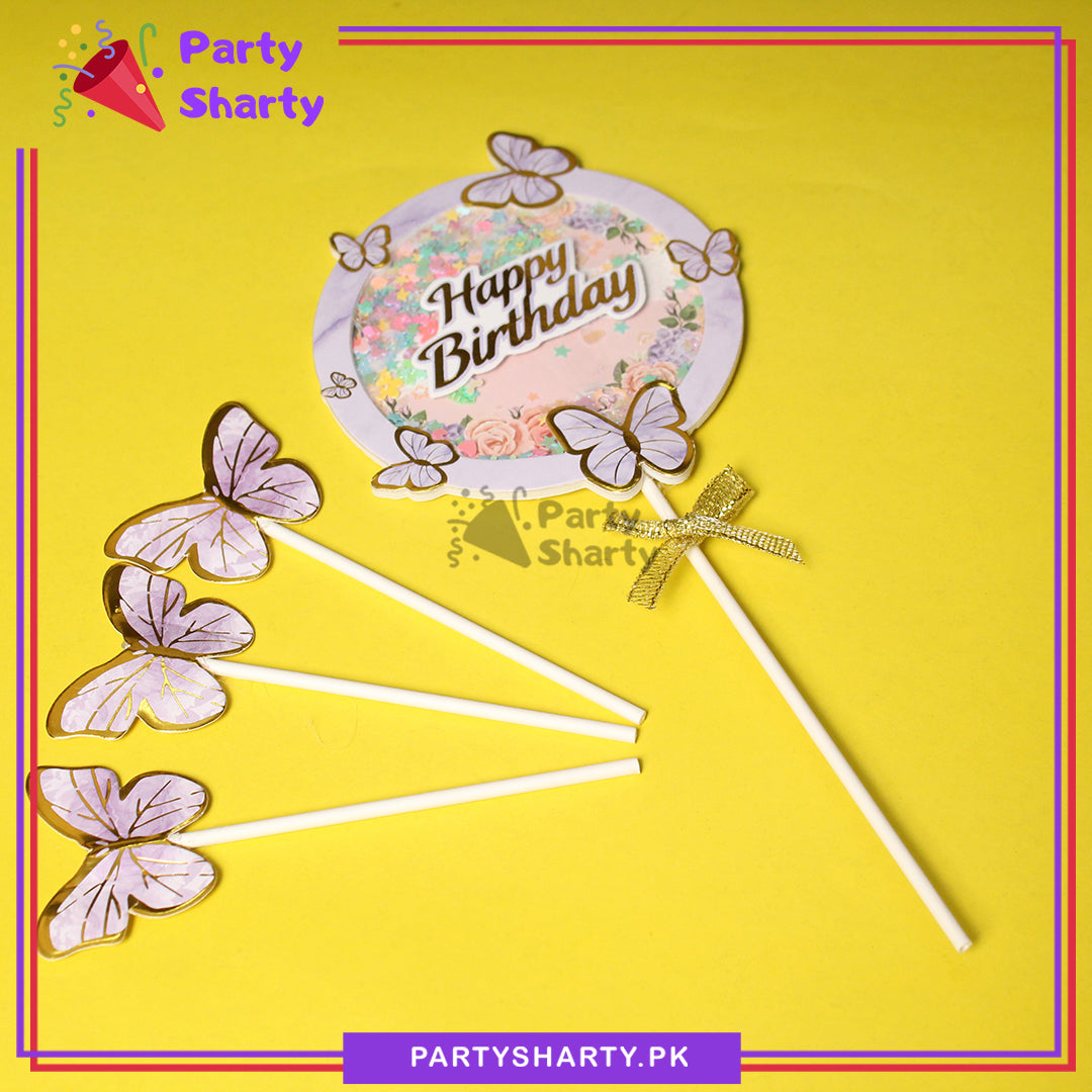 Happy Birthday Butterfly Theme Cake Topper for Birthday Celebration