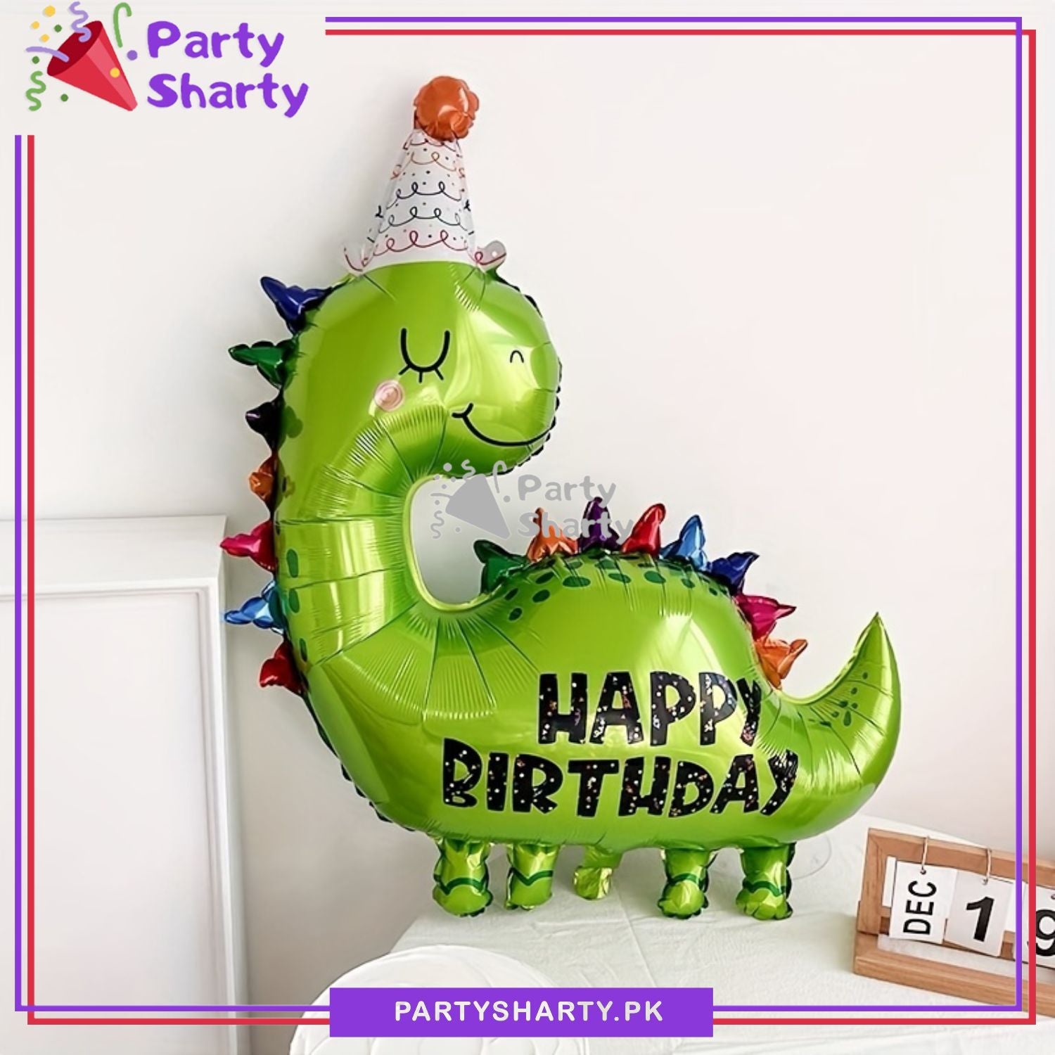 Green HBD Dinosaur Shaped Foil Balloon for Dinosaur / Dragon Theme Party Decoration