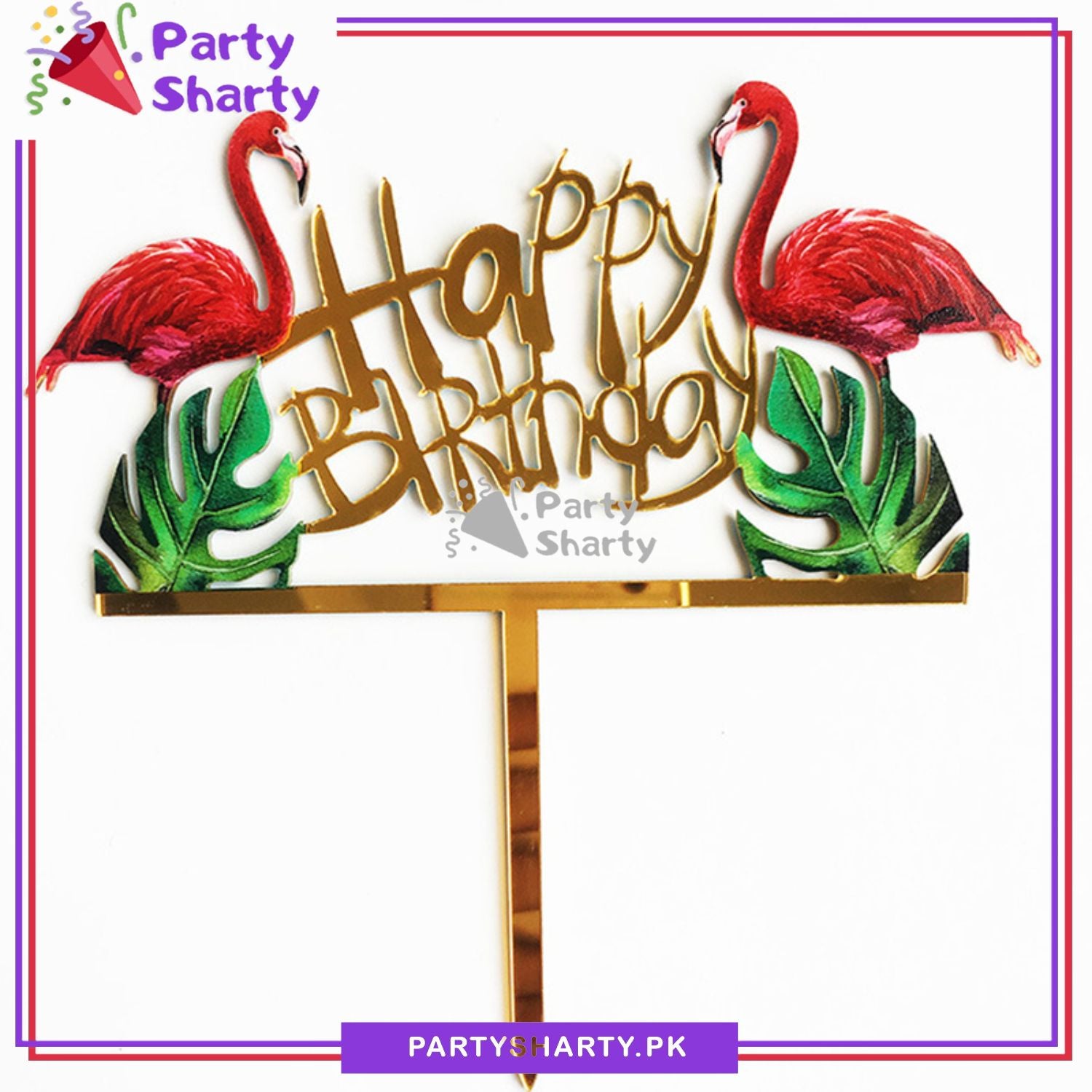 Happy Birthday Flamingo Theme Acrylic Cake Topper for Tropical Theme Based Party Decoration And Celebration