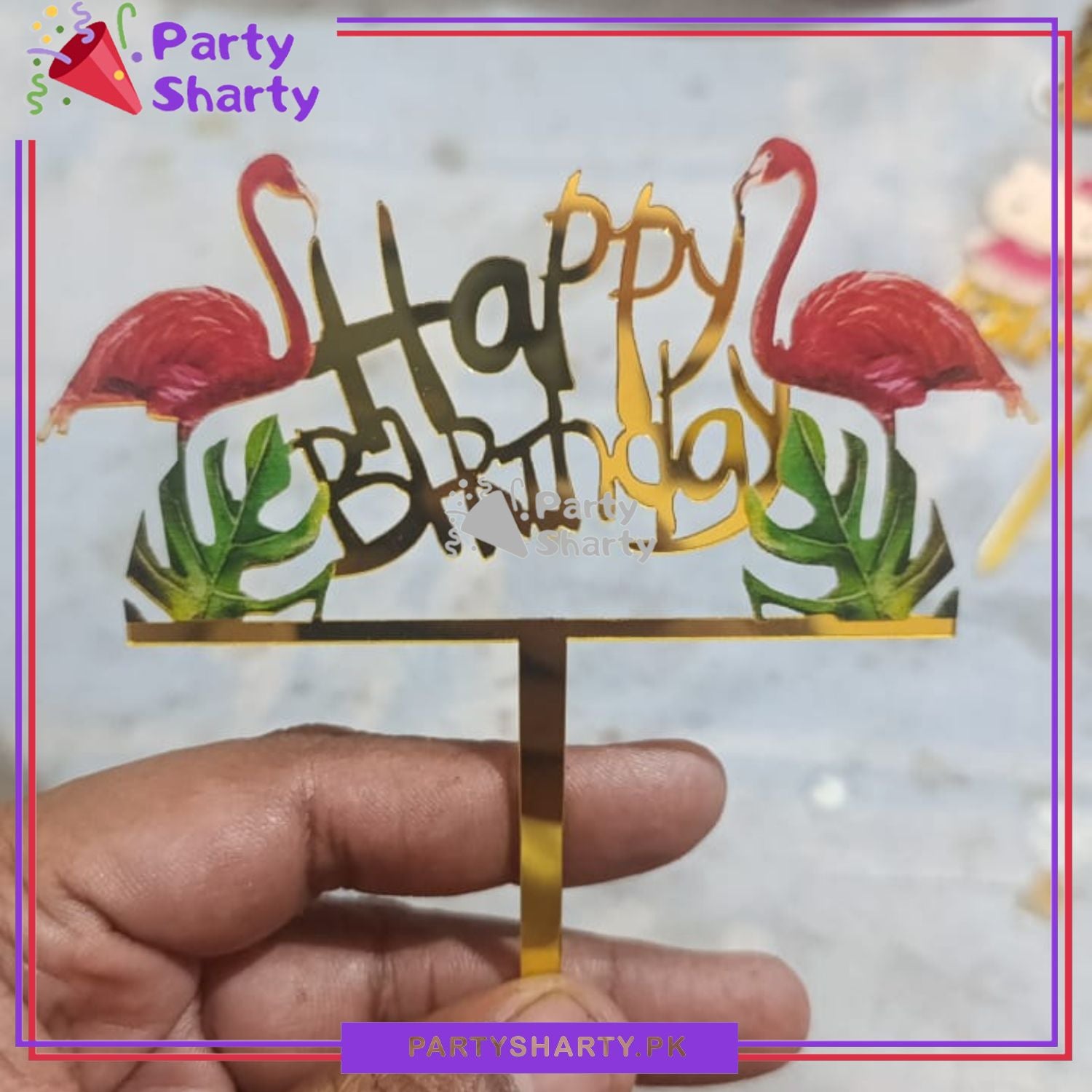 Happy Birthday Flamingo Theme Acrylic Cake Topper for Tropical Theme Based Party Decoration And Celebration