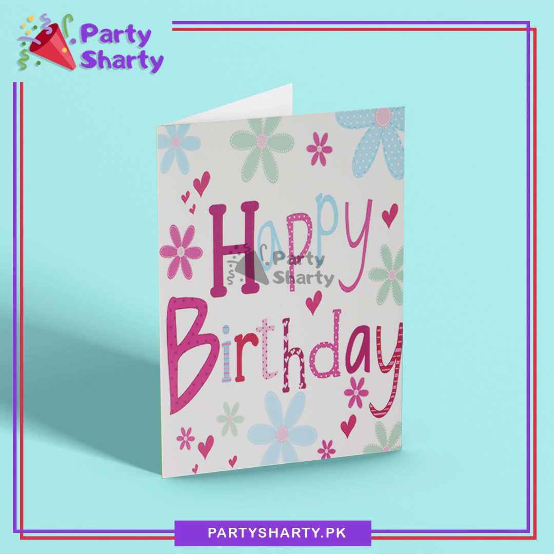 Happy Birthday Floral & Heart Design Greeting Card