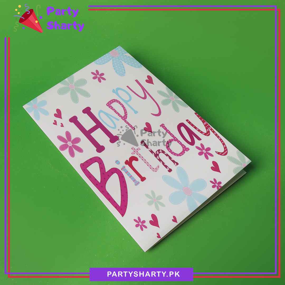 Happy Birthday Floral & Heart Design Greeting Card