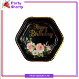 7inches Happy Birthday Flowers Printed Hexagonal Paper Plates For Party Decoration & Celebration