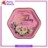 7inches Happy Birthday Flowers Printed Hexagonal Paper Plates For Party Decoration & Celebration