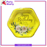 7inches Happy Birthday Flowers Printed Hexagonal Paper Plates For Party Decoration & Celebration