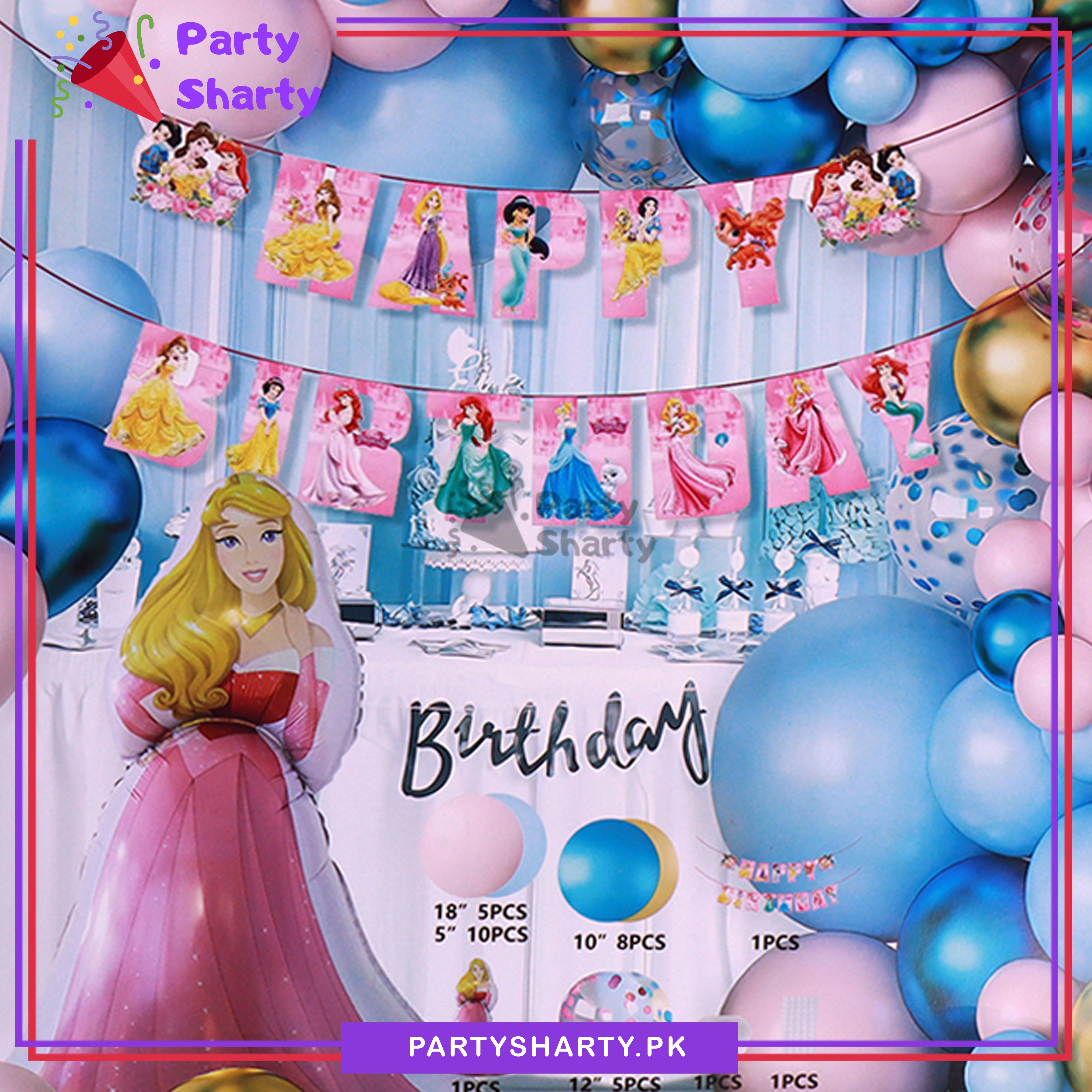 70pcs Happy Birthday Princess Aurora Theme Set For Princess Theme Birthday Decoration and Celebration