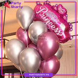 Happy Birthday Princess Crown Foil with Metallic Balloons For Birthday Parties (Pack of 11)