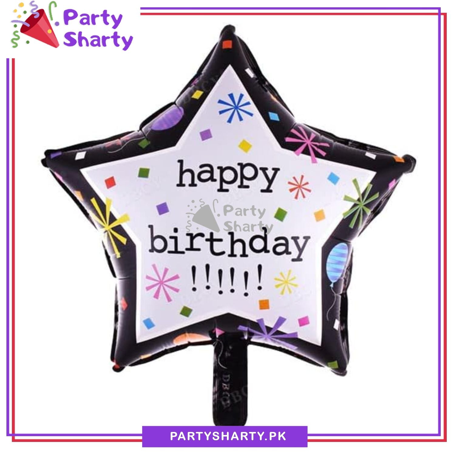 Happy Birthday Printed Black & White Star Shaped Foil Balloon For Birthday Party Decoration and Celebration