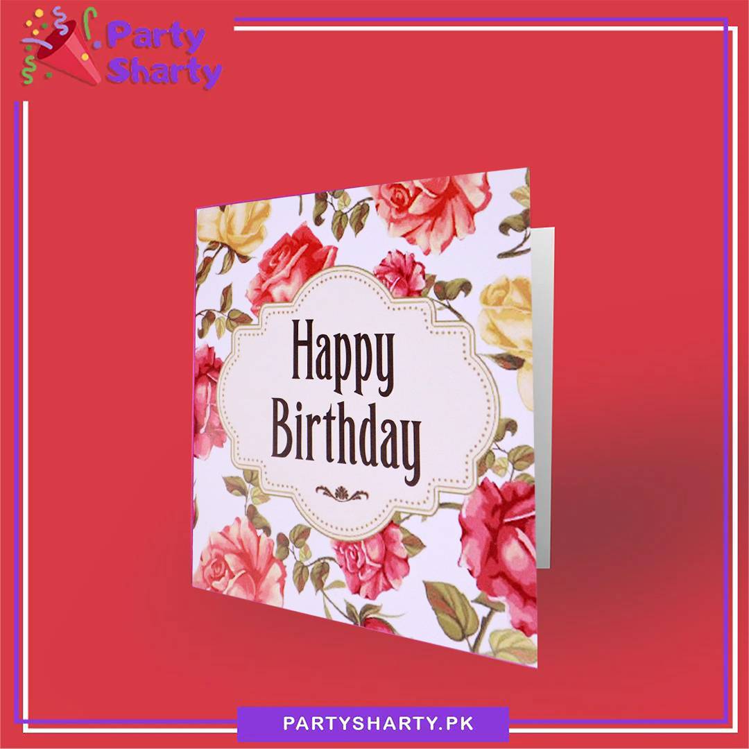 Happy Birthday Red & Yellow Floral Design Greeting Card