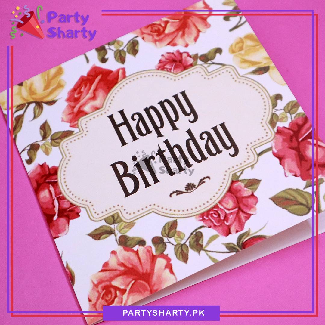 Happy Birthday Red & Yellow Floral Design Greeting Card