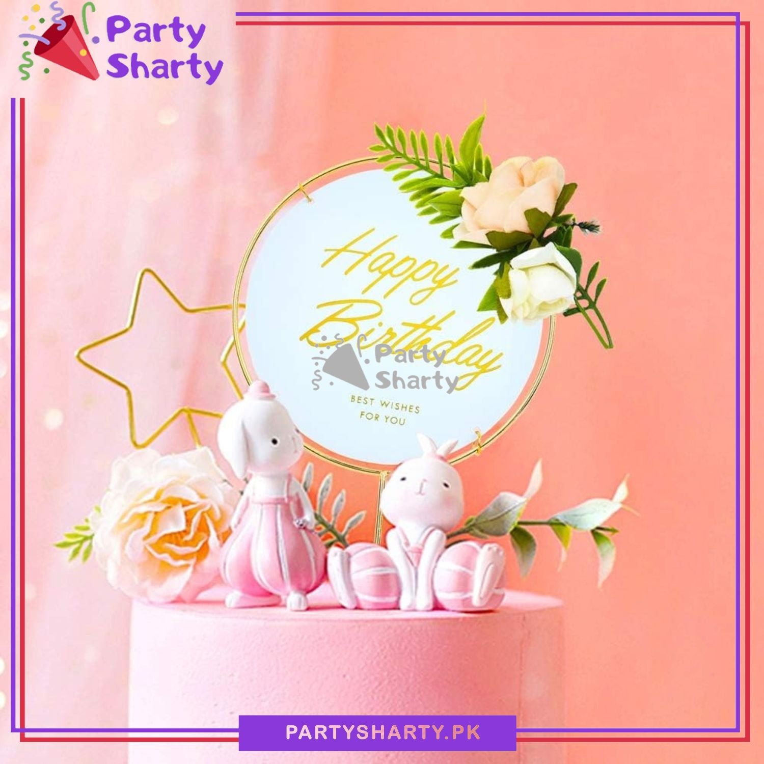 Happy Birthday Round, Square & Heart Shaped Metal Cake Topper for Birthday Party Celebration