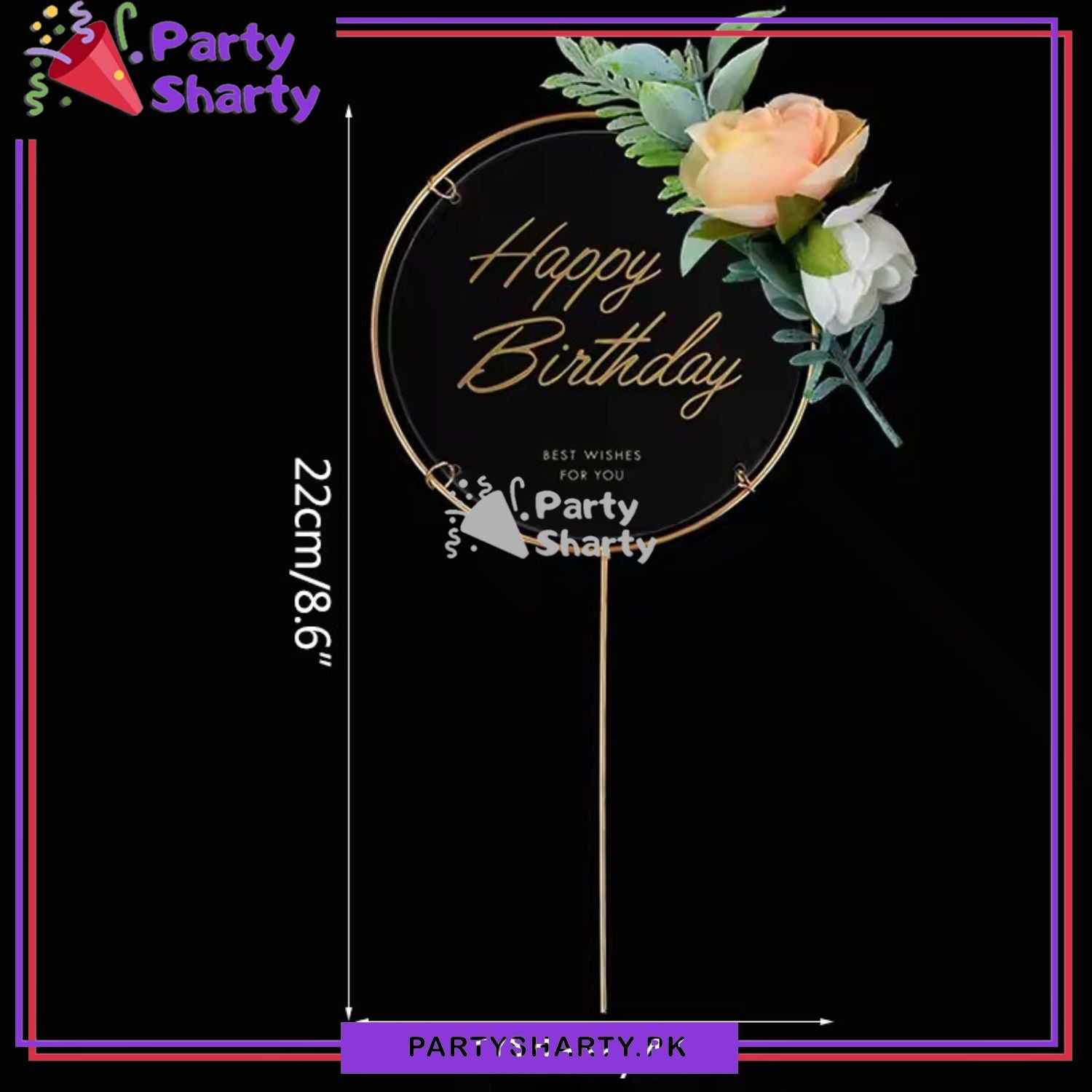 Happy Birthday Round, Square & Heart Shaped Metal Cake Topper for Birthday Party Celebration