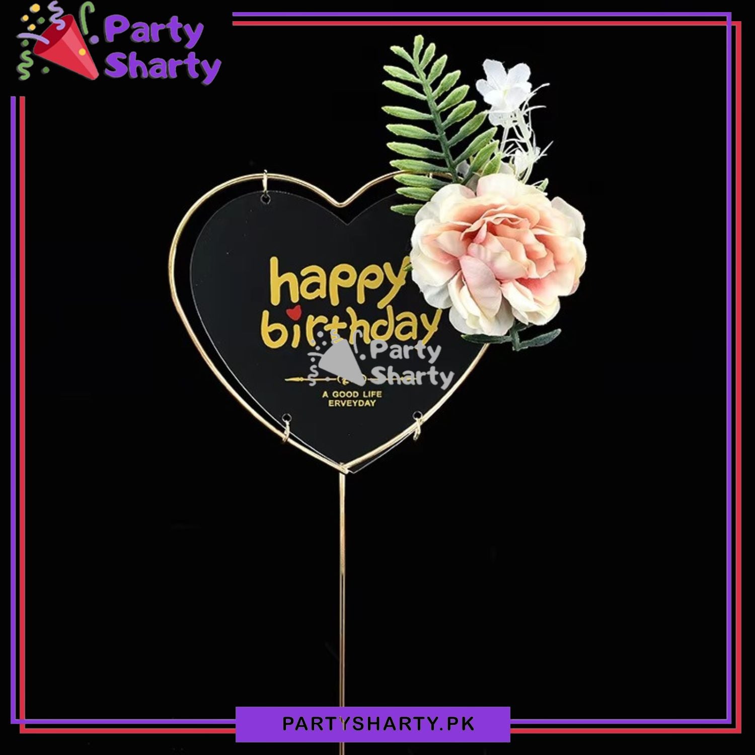 Happy Birthday Round, Square & Heart Shaped Metal Cake Topper for Birthday Party Celebration