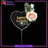 Happy Birthday Round, Square & Heart Shaped Metal Cake Topper for Birthday Party Celebration