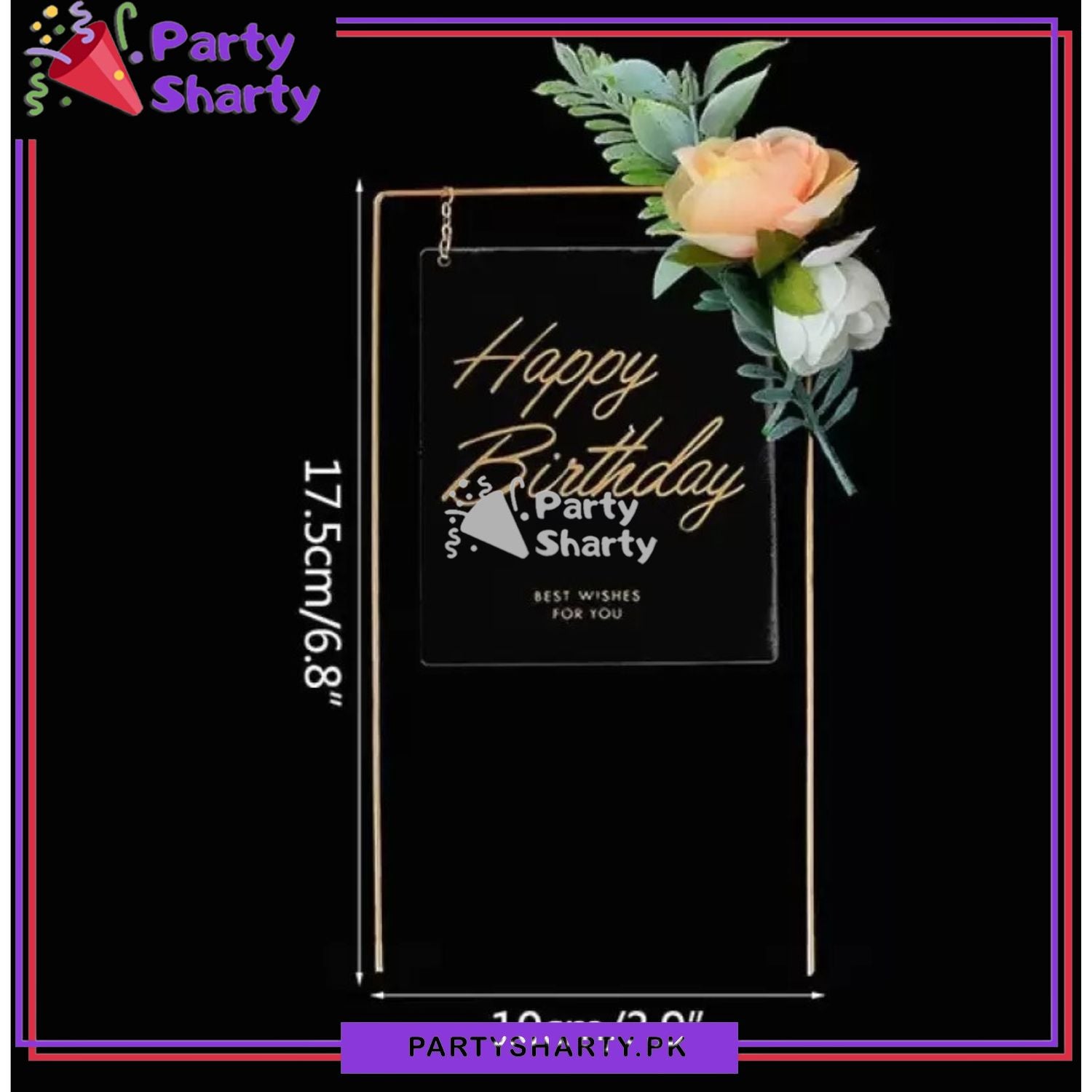 Happy Birthday Round, Square & Heart Shaped Metal Cake Topper for Birthday Party Celebration
