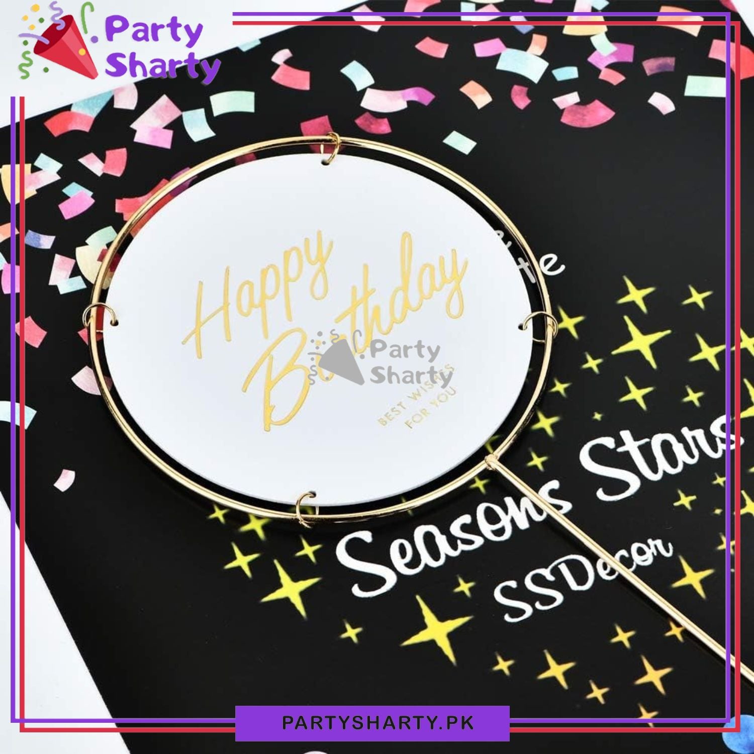 Happy Birthday Round, Square & Heart Shaped Metal Cake Topper for Birthday Party Celebration
