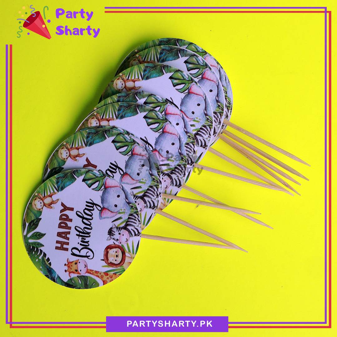 Happy Birthday Safari Cup Cake Topper For Jungle / Safari Birthday Theme Party and Decoration